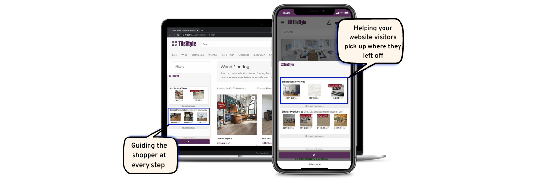 An example of Products Recommendations Widget on the Tilestyle website using Shopbox's AI Shop Assistant  