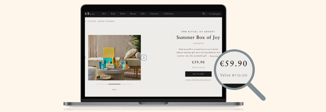 An example of bundled products offers on Rituals online store to increase basket size