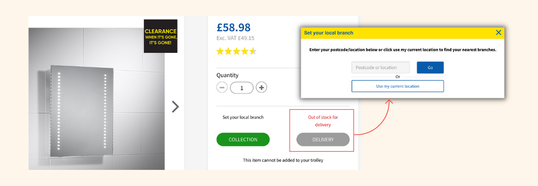 An example of enabling alternative locations on a retail store to reduce friction due to stockouts