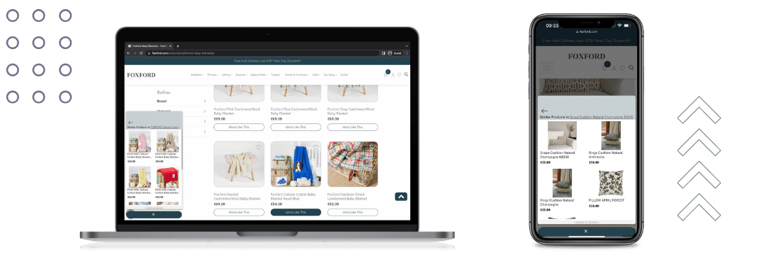 Screenshot of Foxford store's desktop and mobile websites with AI-powered recommendations by Shopbox's tool.