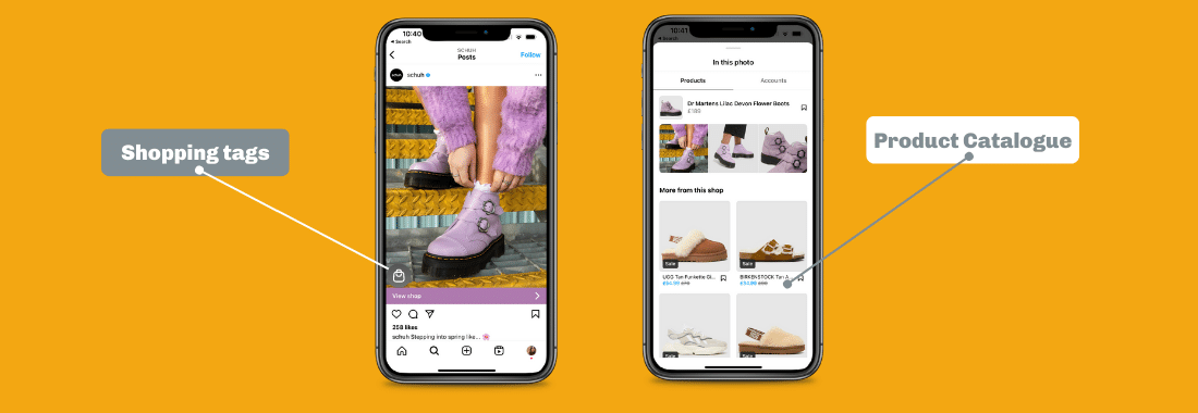 Social commerce trends exemplified by Schuh's Instagram shopping tag