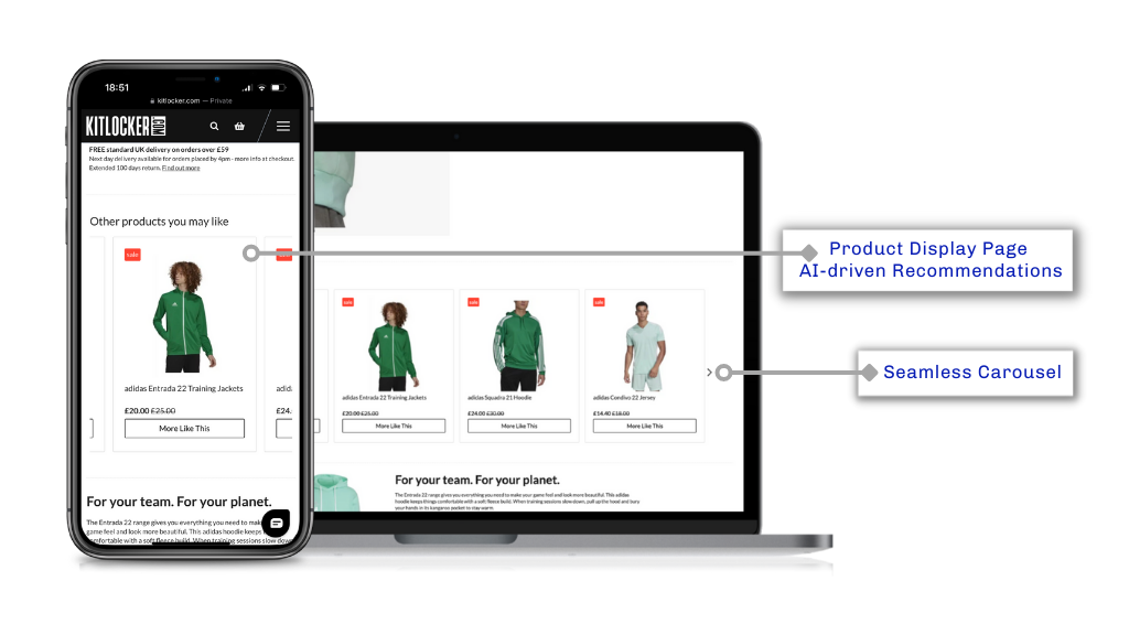 An example of AI-Powered Recommendations on the product display page 